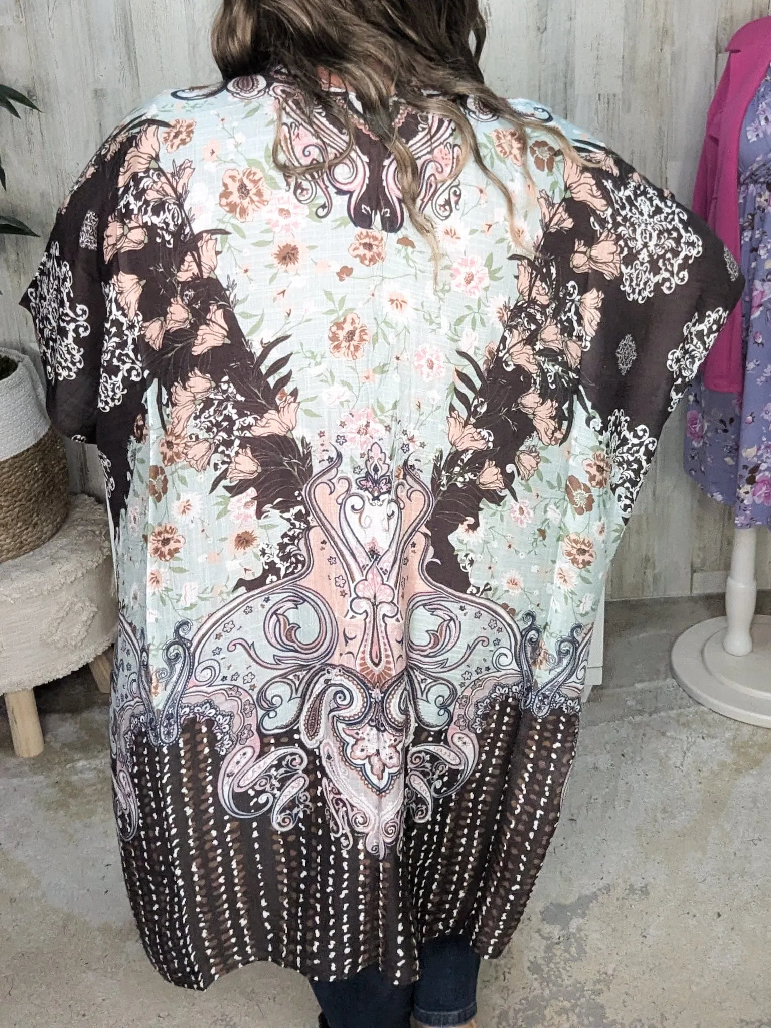 Janis Paisley   Floral Kimono in Mint Chocolate