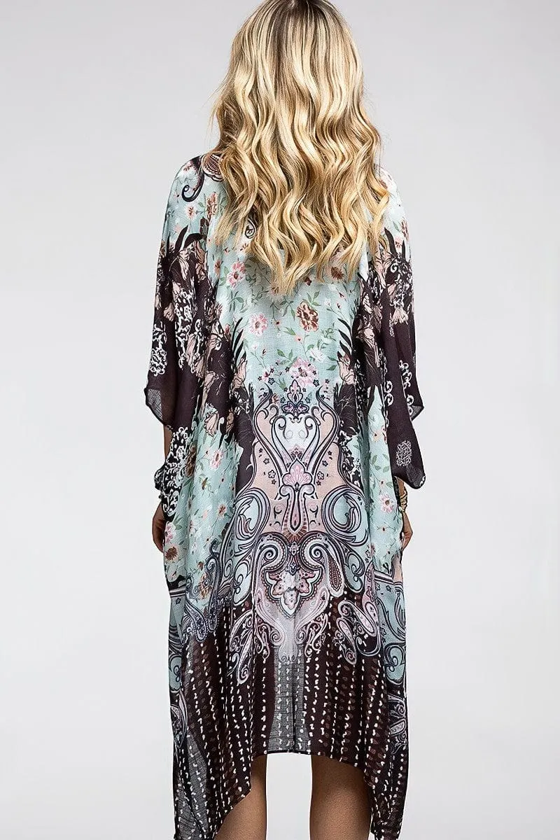 Janis Paisley   Floral Kimono in Mint Chocolate