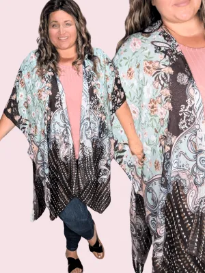 Janis Paisley   Floral Kimono in Mint Chocolate