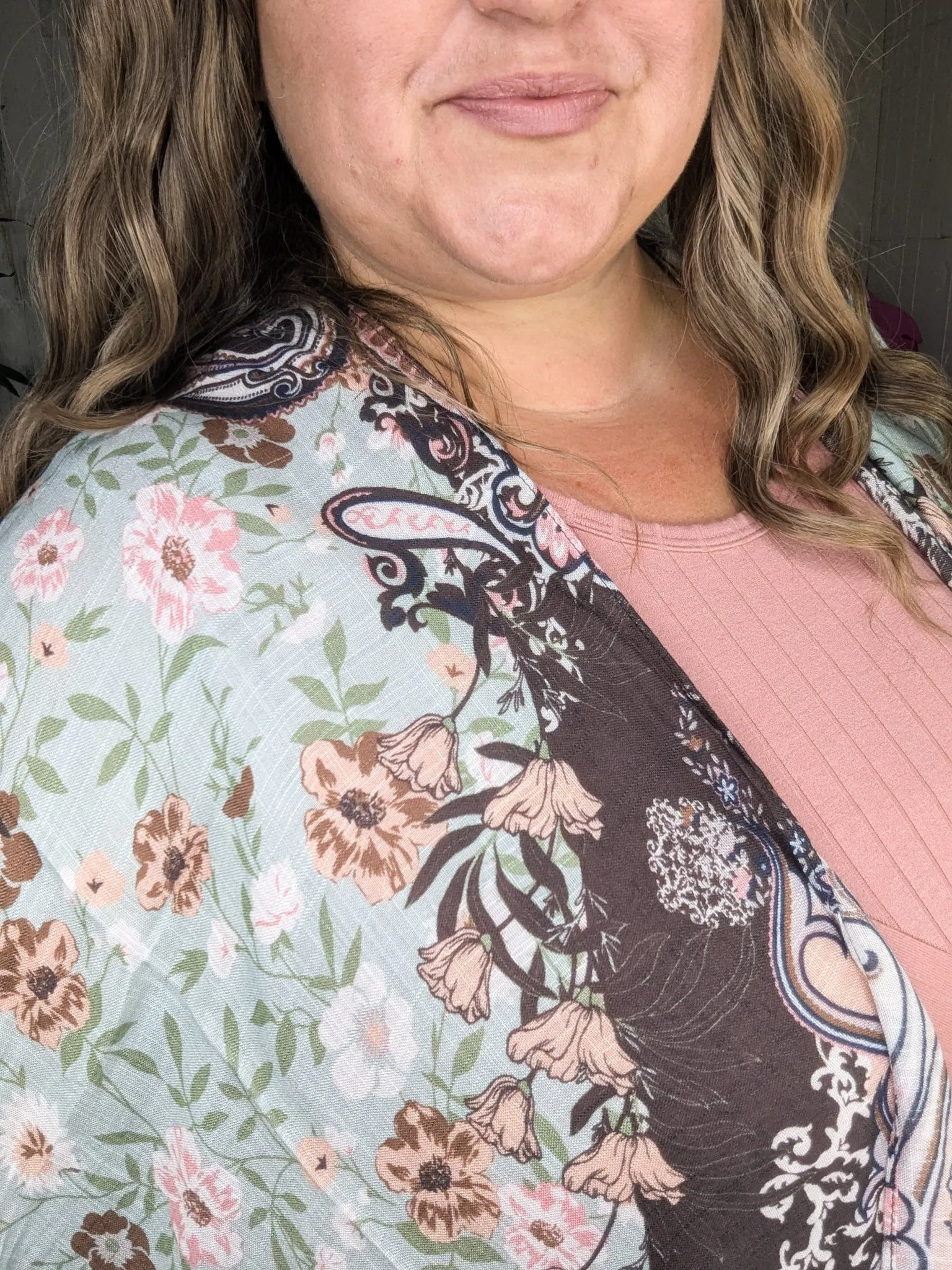Janis Paisley   Floral Kimono in Mint Chocolate