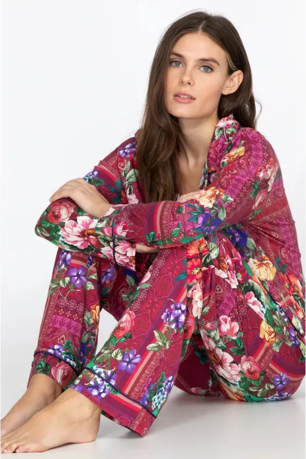 Johnny Was Bethia Long Cotton Floral PJ Set Sleepwear Home Lounge Flower Red NEW