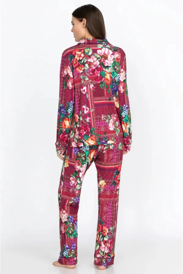Johnny Was Bethia Long Cotton Floral PJ Set Sleepwear Home Lounge Flower Red NEW