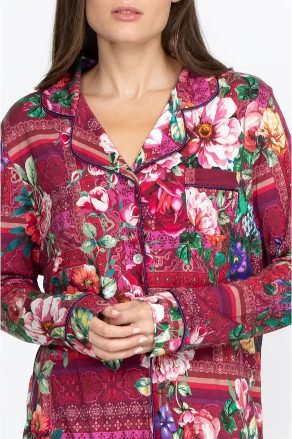 Johnny Was Bethia Long Cotton Floral PJ Set Sleepwear Home Lounge Flower Red NEW