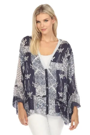 Johnny Was Blue Tangier Georgina Button Front Kimono Boho Chic C45823A2