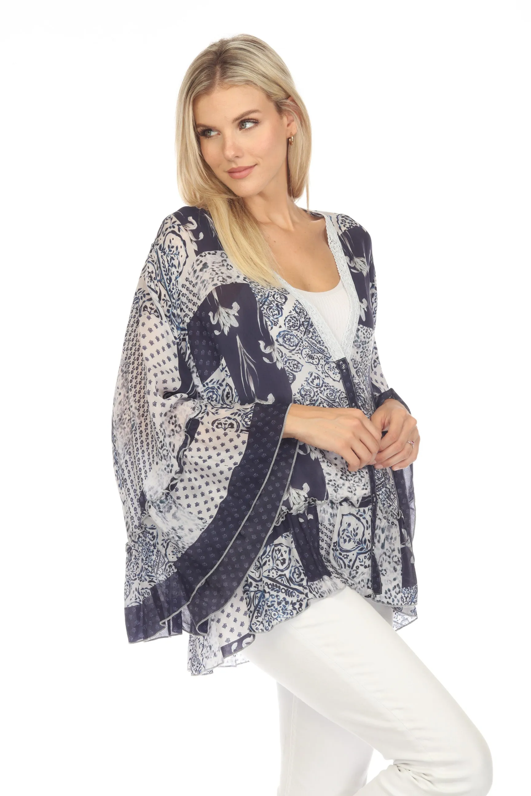 Johnny Was Blue Tangier Georgina Button Front Kimono Boho Chic C45823A2