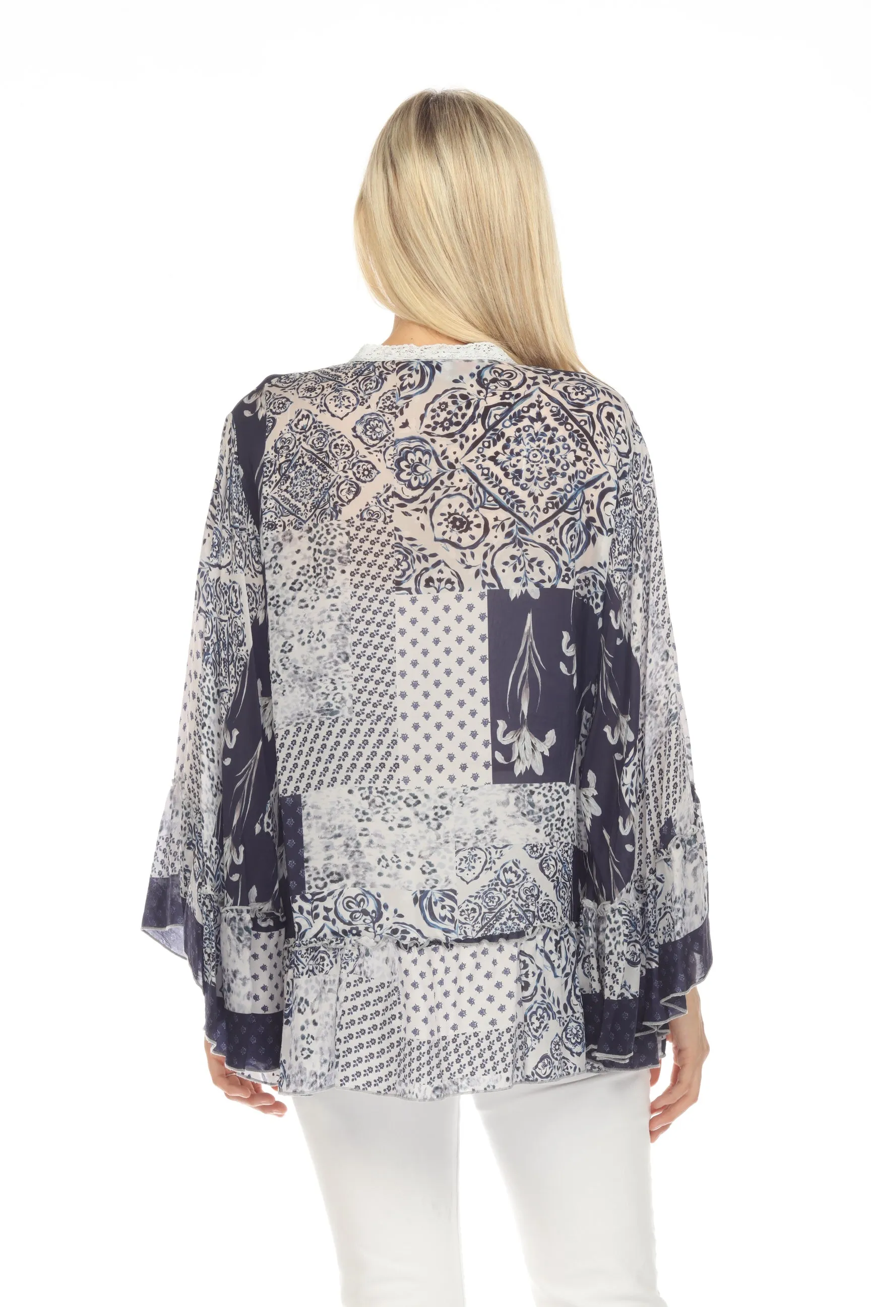 Johnny Was Blue Tangier Georgina Button Front Kimono Boho Chic C45823A2