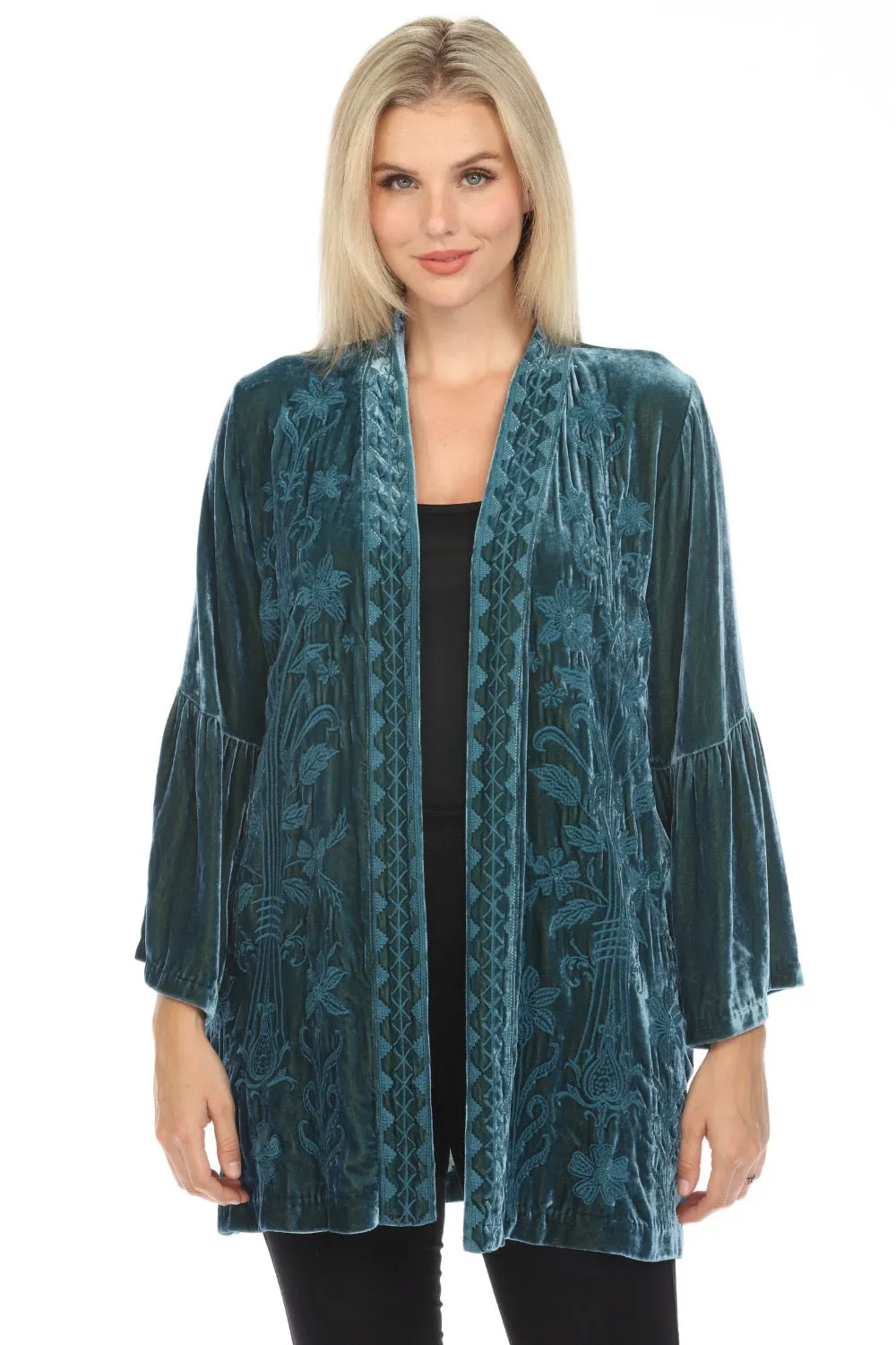 Johnny Was JWLA Talithia Velvet Ruffle Sleeve Kimono Boho Chic J41324