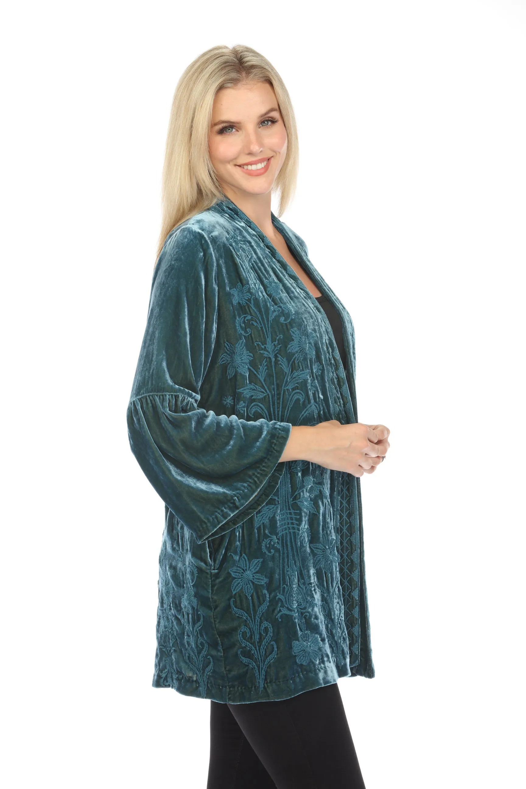 Johnny Was JWLA Talithia Velvet Ruffle Sleeve Kimono Boho Chic J41324