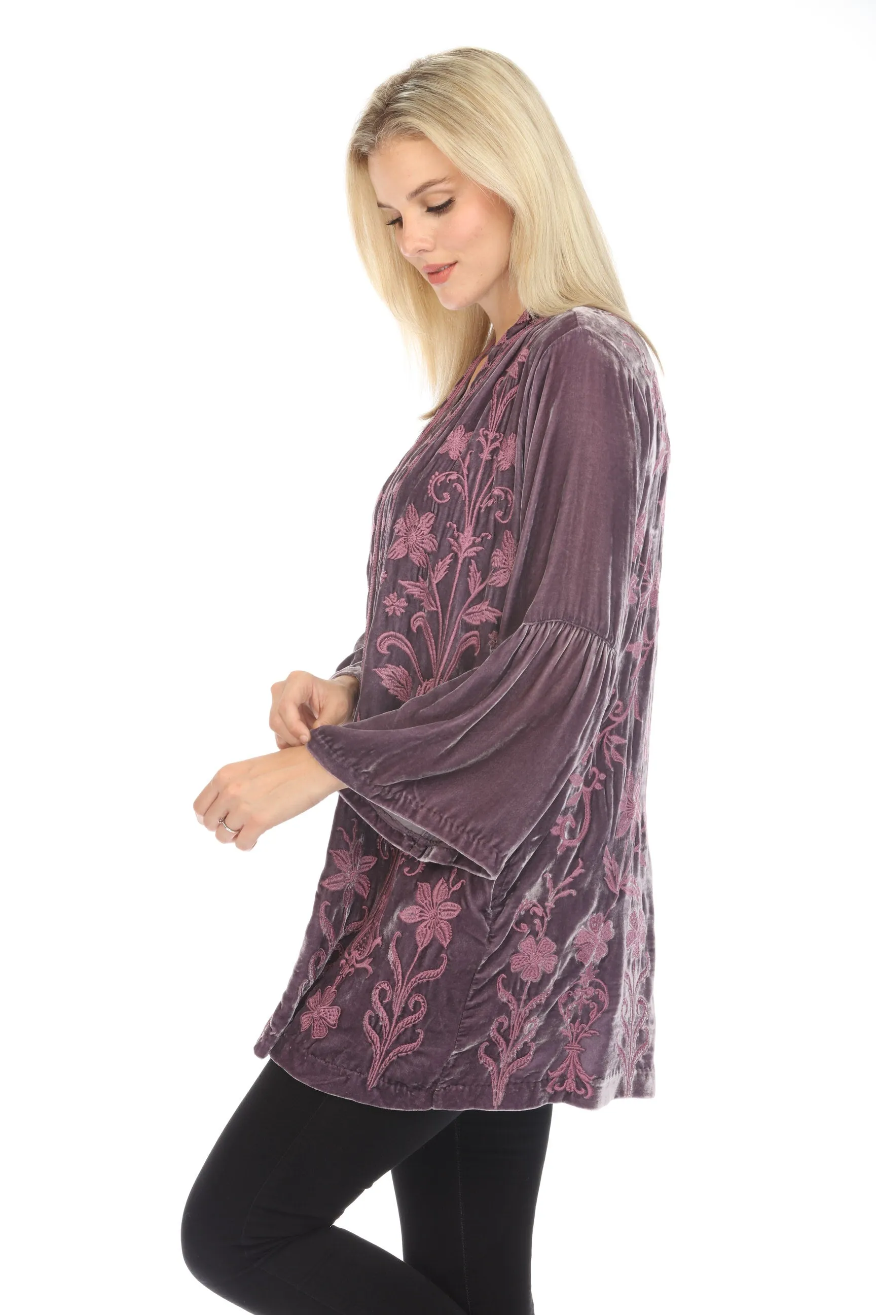 Johnny Was JWLA Talithia Velvet Ruffle Sleeve Kimono Boho Chic J41324