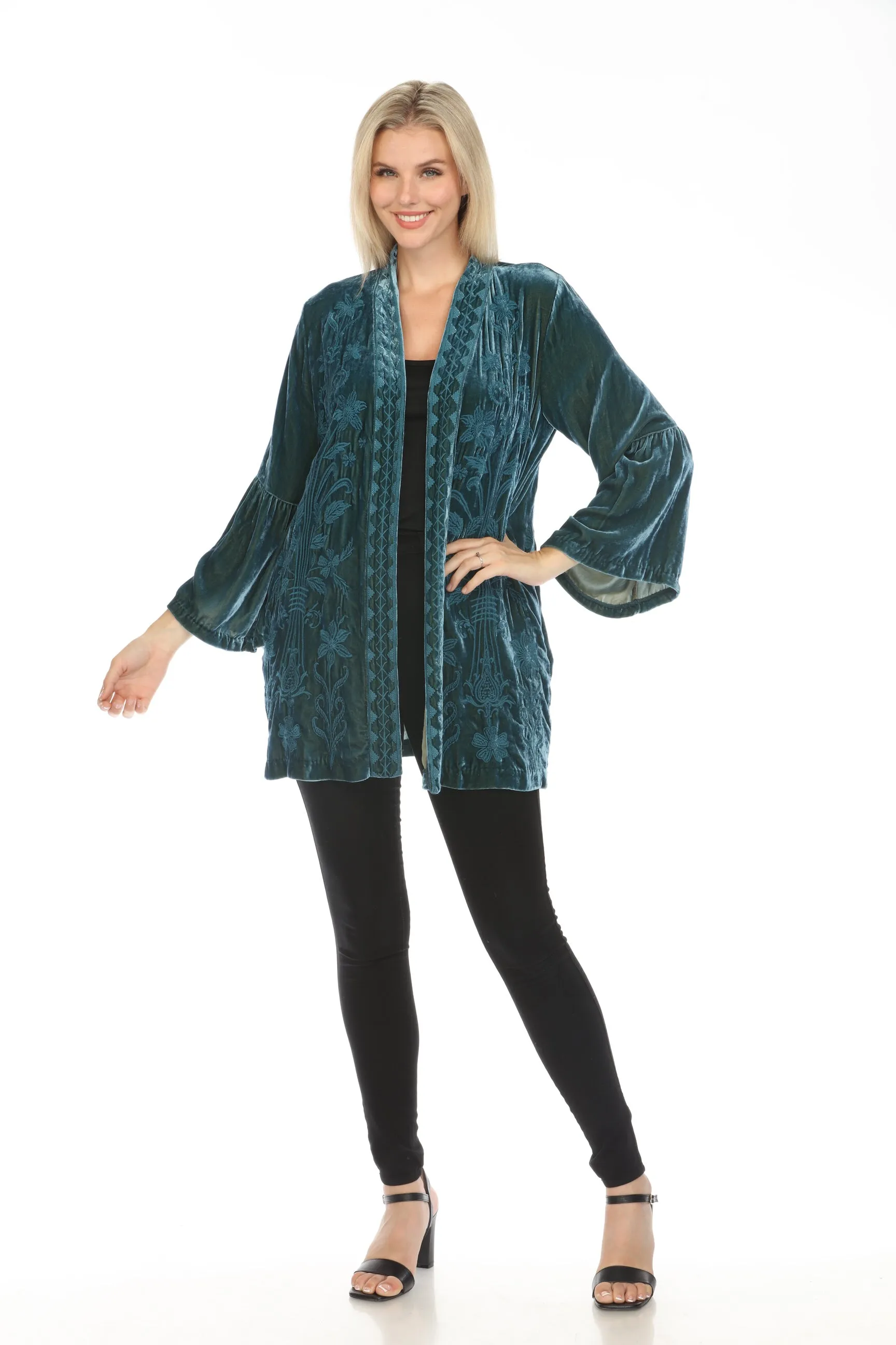 Johnny Was JWLA Talithia Velvet Ruffle Sleeve Kimono Boho Chic J41324