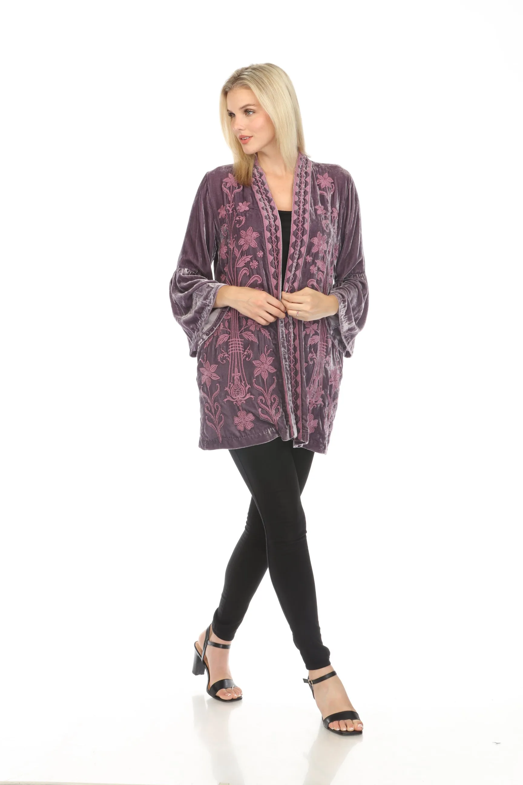Johnny Was JWLA Talithia Velvet Ruffle Sleeve Kimono Boho Chic J41324