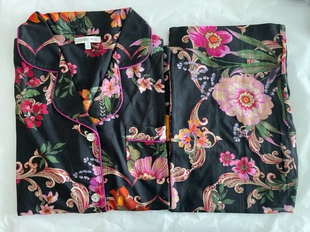 Johnny Was Pocca PJ Set Sleepwear Home Lounge Top Black Pajama Floral Pant XXL NEW
