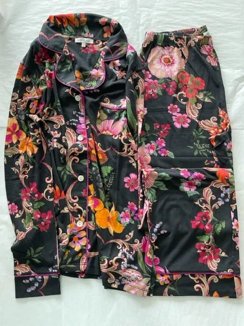 Johnny Was Pocca PJ Set Sleepwear Home Lounge Top Black Pajama Floral Pant XXL NEW