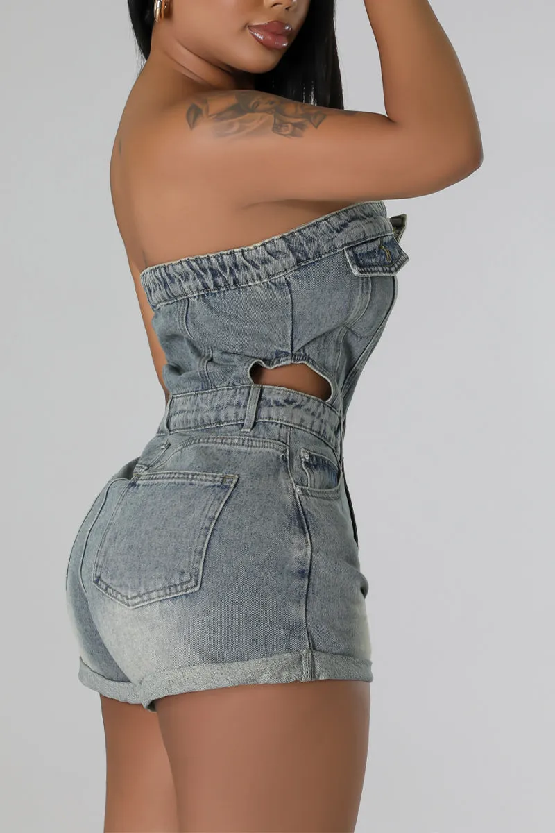JS3452 Strapless Denim Rompers