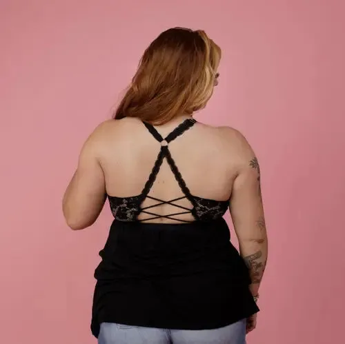 Juliette Criss-Cross Lace Bralette Tank in Black