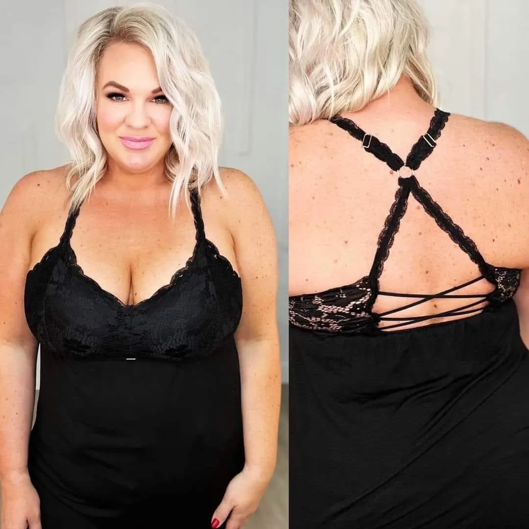 Juliette Criss-Cross Lace Bralette Tank in Black