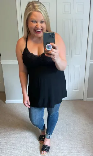 Juliette Criss-Cross Lace Bralette Tank in Black