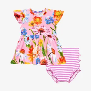 Kaileigh Ruffled Cap Sleeve Peplum Top and Bloomer Set