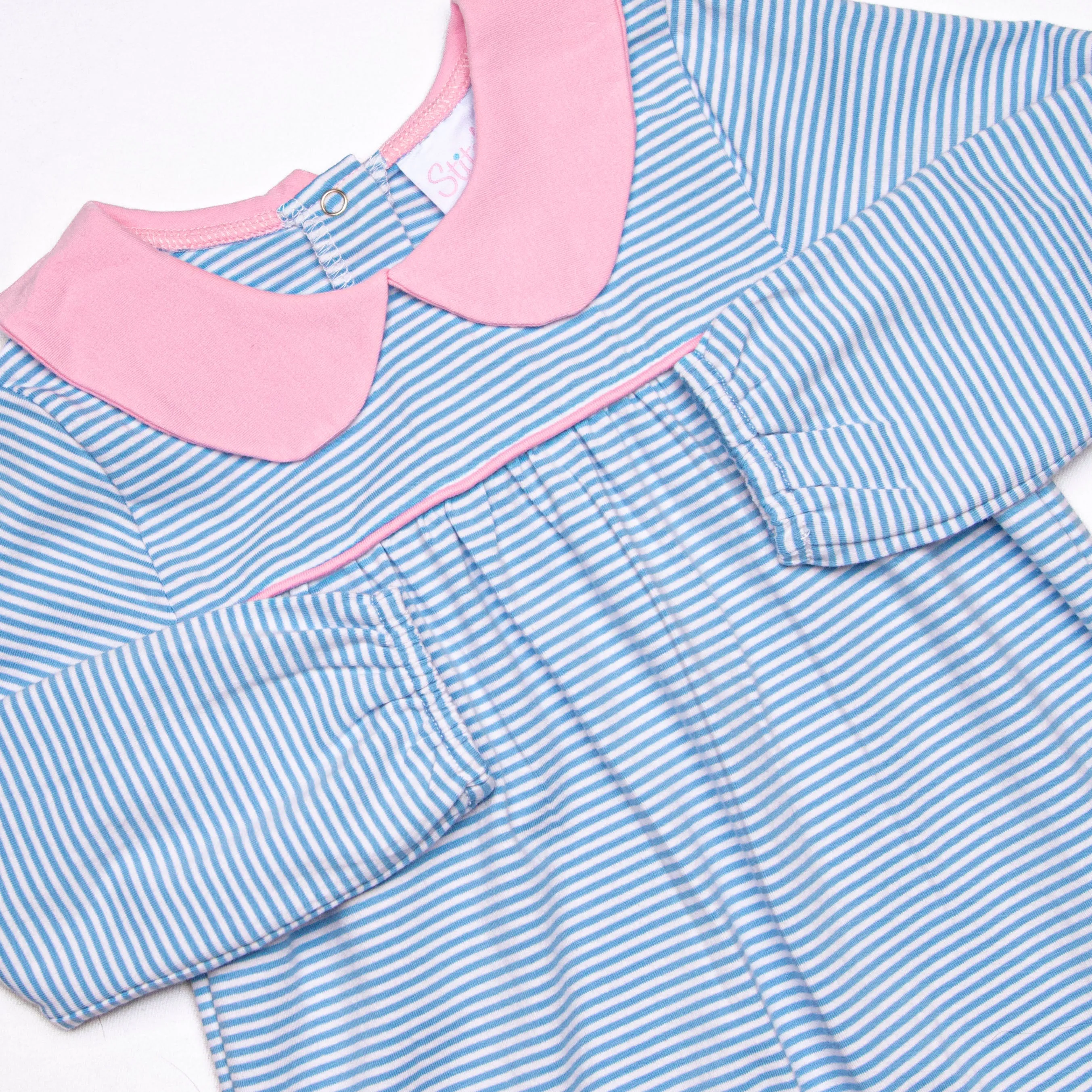 Karina Romper, Pink and Medium Blue Stripe
