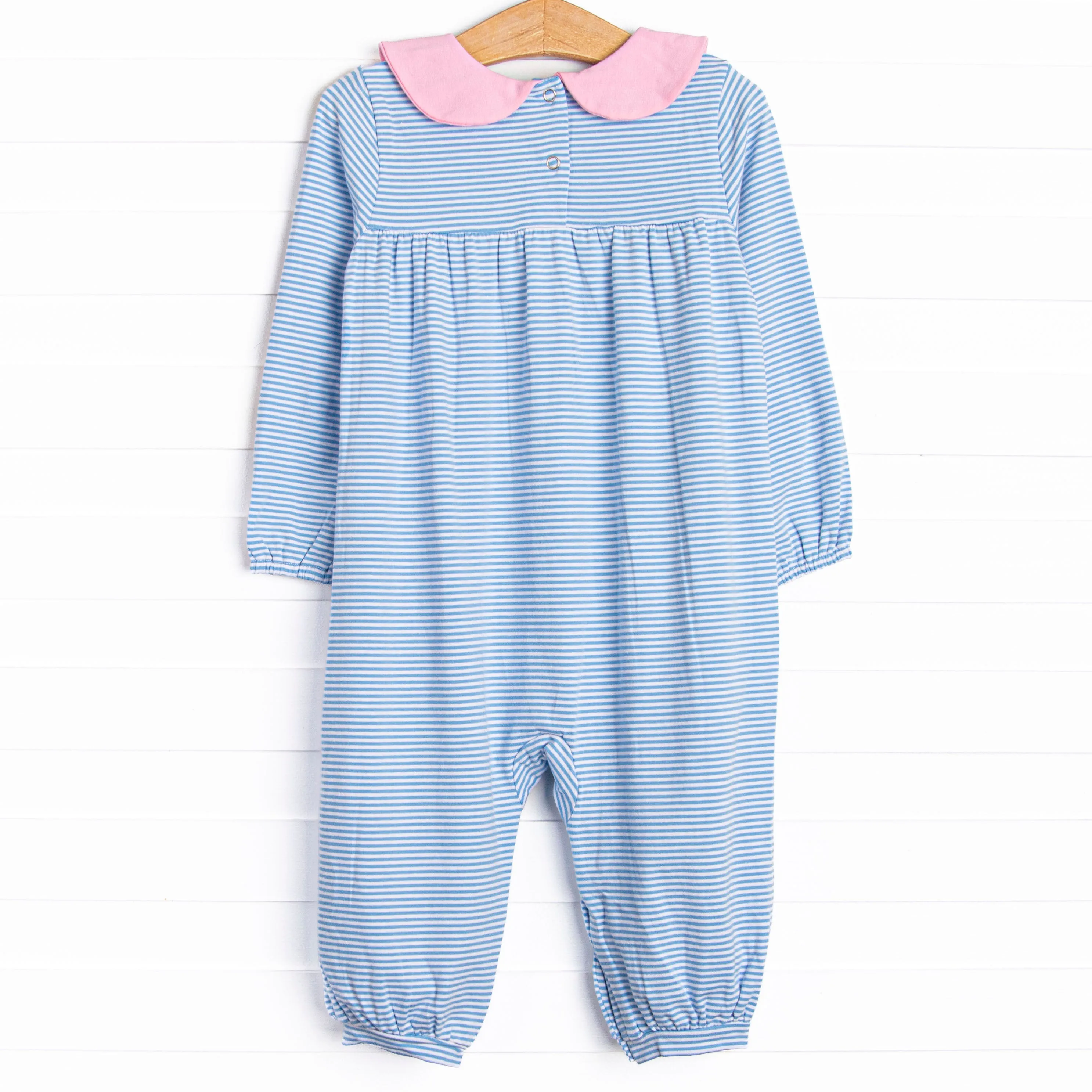 Karina Romper, Pink and Medium Blue Stripe