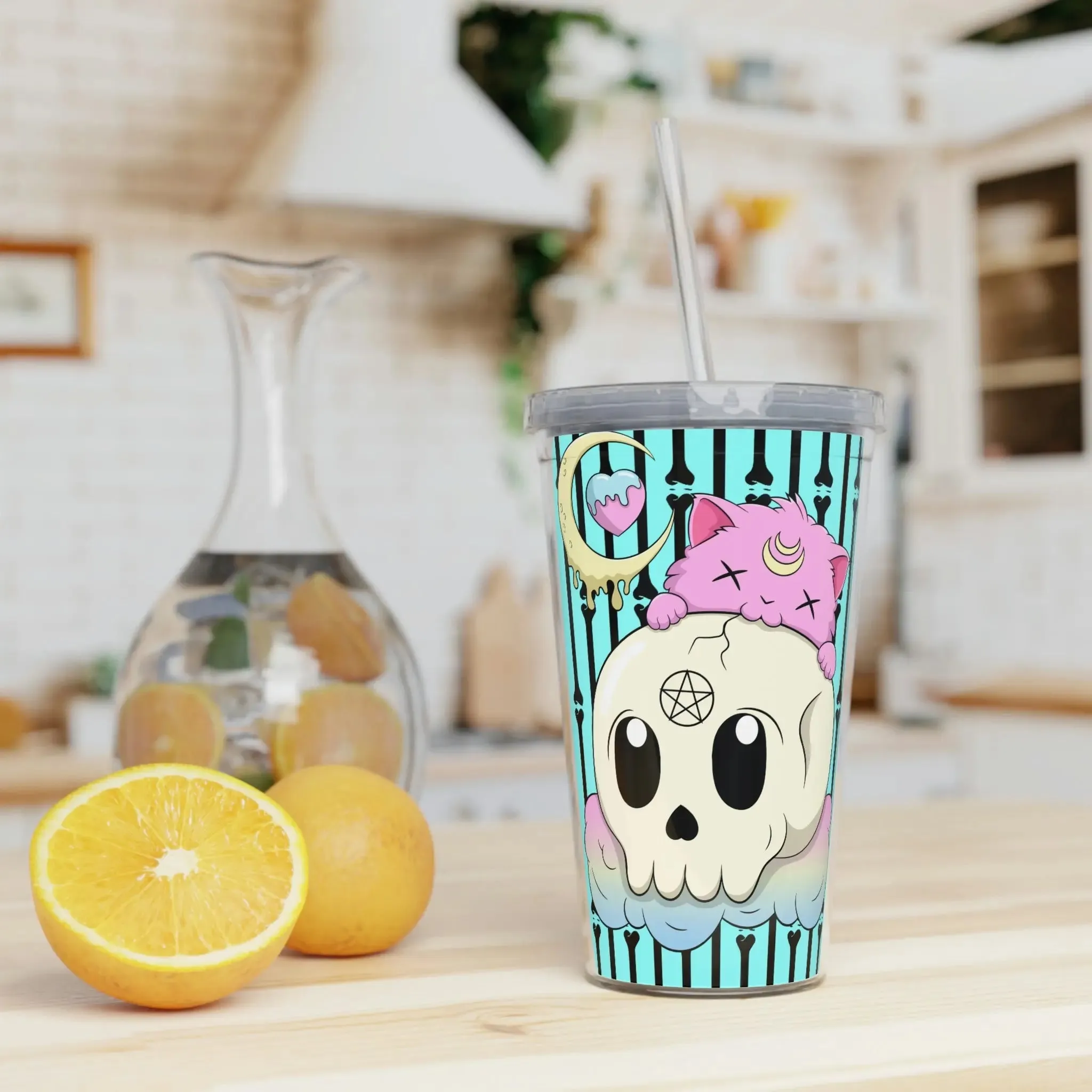 Kawaii Pastel Goth Kitty Skull Tumbler