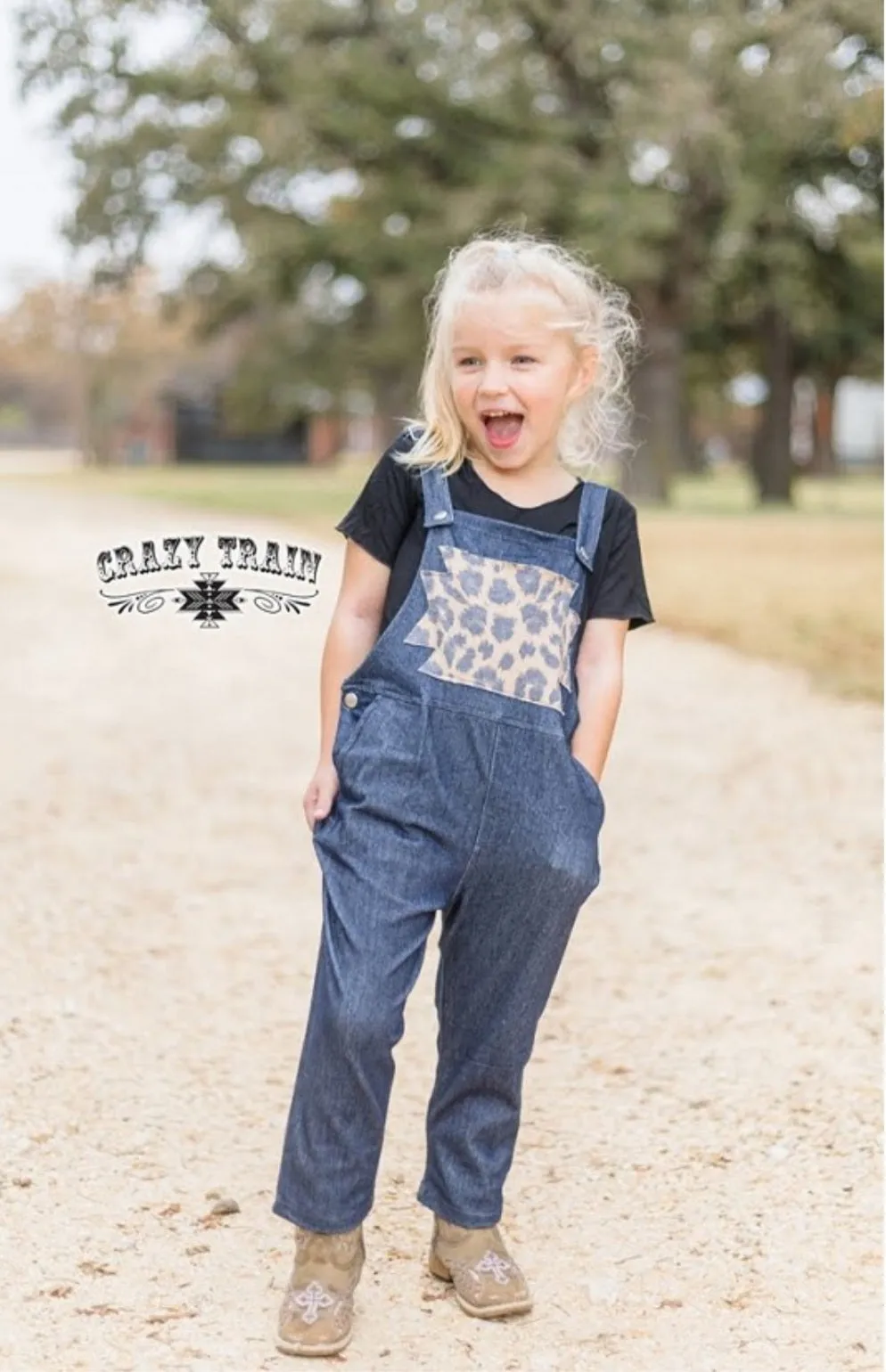 Kids - Oh My Overalls ** Denim-Leopard Pocket