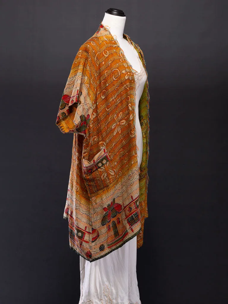Kimono - silk reversible featuring hand stitching and pockets - village scene 2
