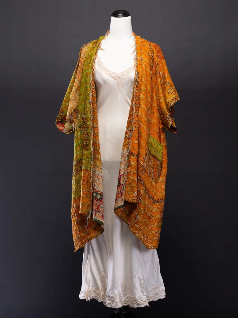 Kimono - silk reversible featuring hand stitching and pockets - village scene 2