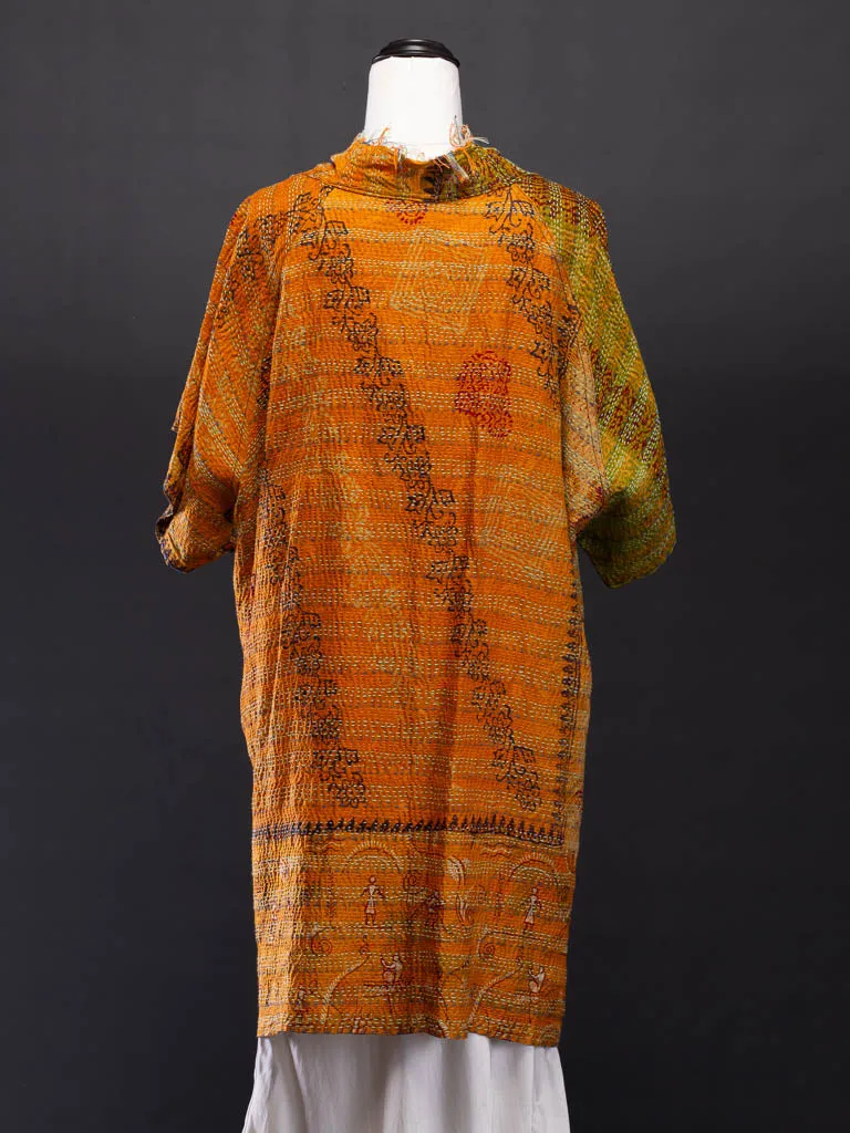 Kimono - silk reversible featuring hand stitching and pockets - village scene 2