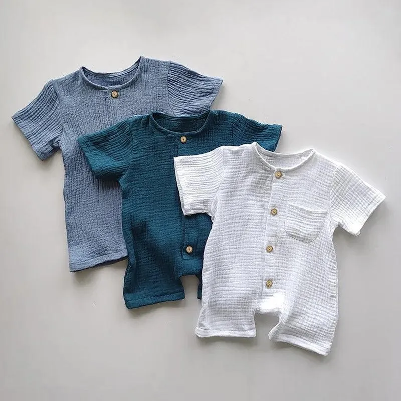 Kirby Cotton Muslin Rompers - Blues