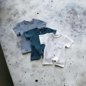 Kirby Cotton Muslin Rompers - Blues