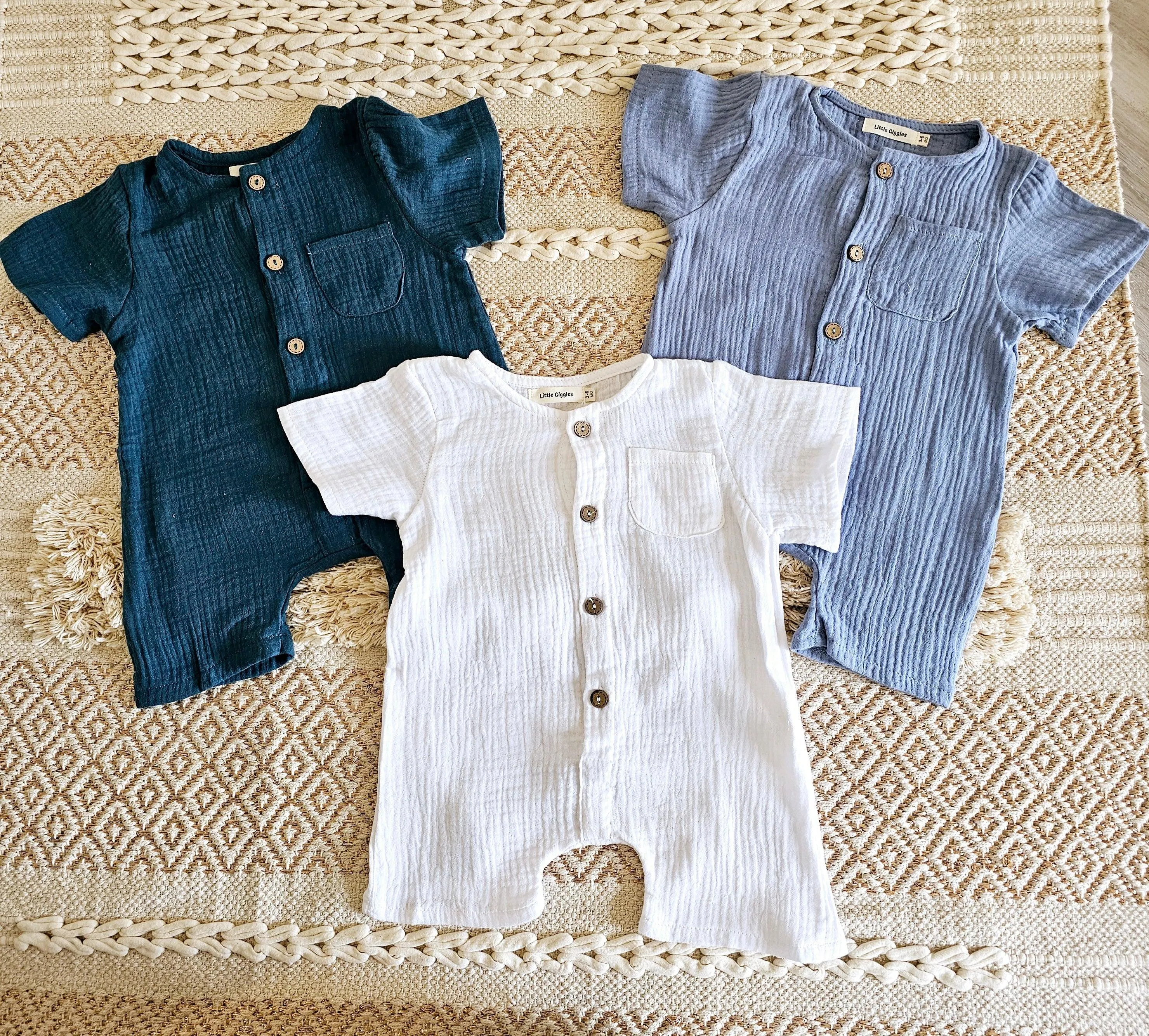 Kirby Cotton Muslin Rompers - Blues