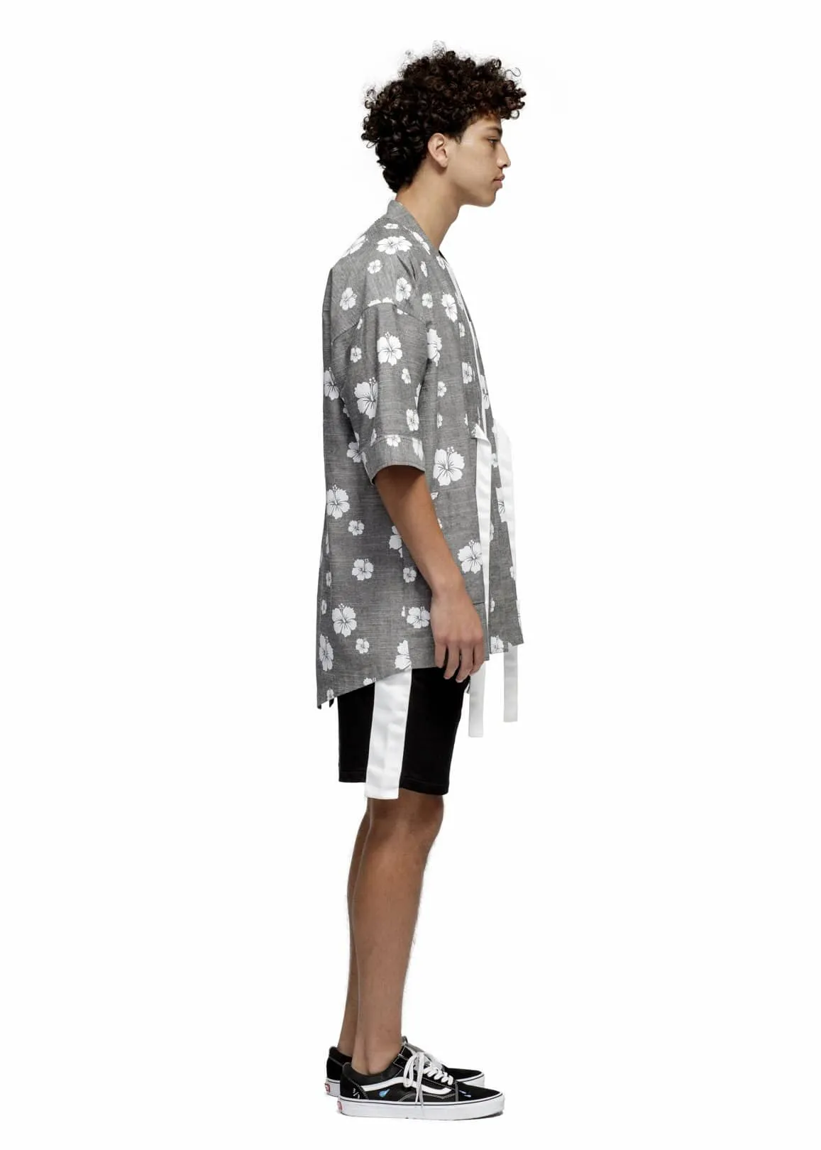 Konus Men's Floral Kimono Shirt in Gray