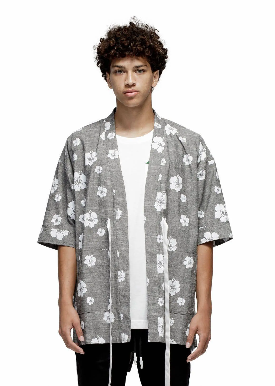 Konus Men's Floral Kimono Shirt in Gray