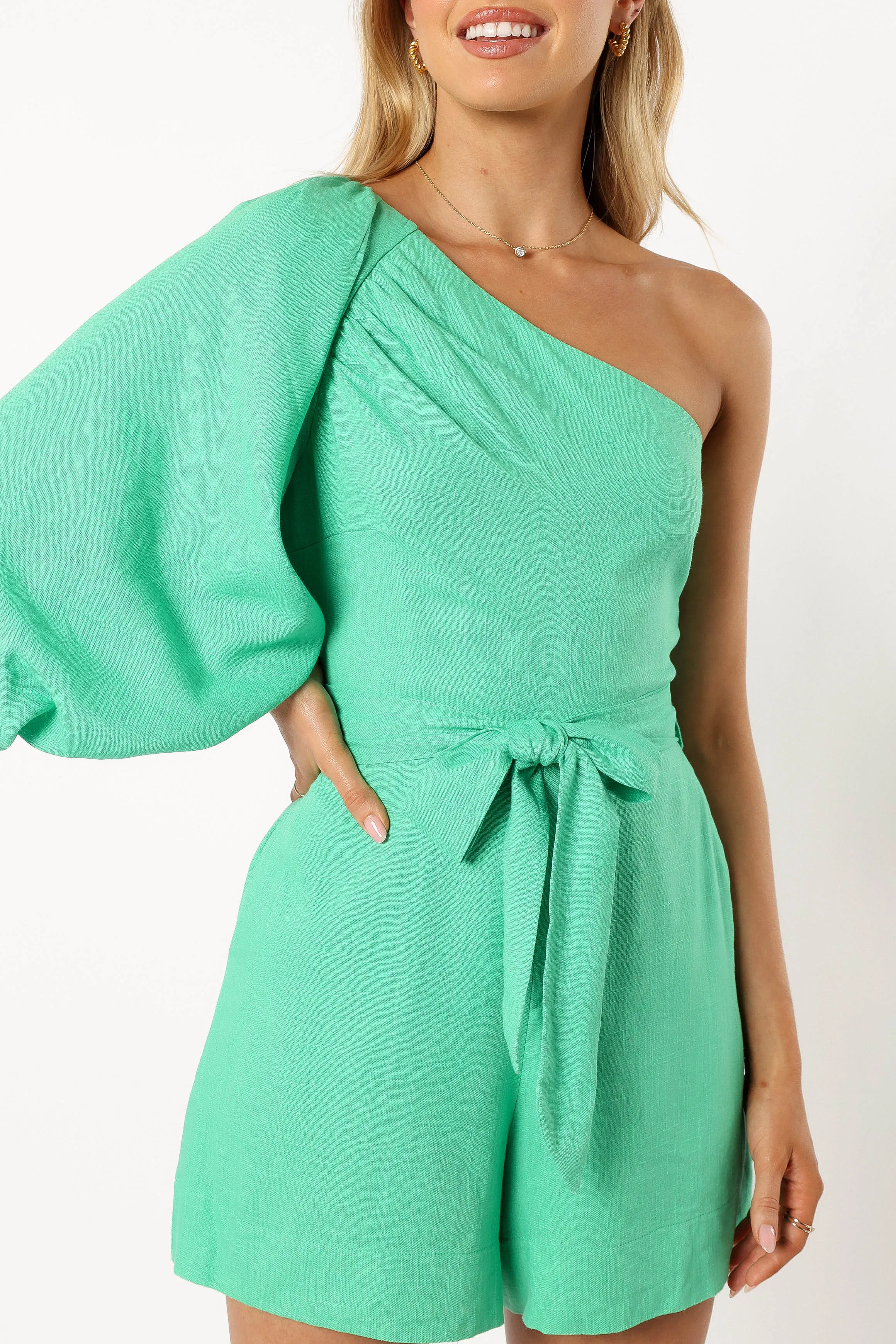 Krisa One Shoulder Romper - Green
