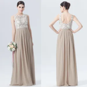Lace Top Bridesmaid Dress, Chiffon Floor-Length Bridesmaid Dress, D458