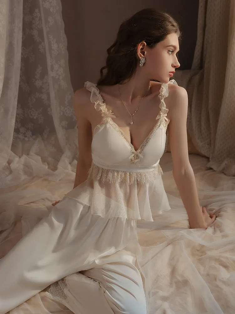 Lace Trim Peplum Pajama Set