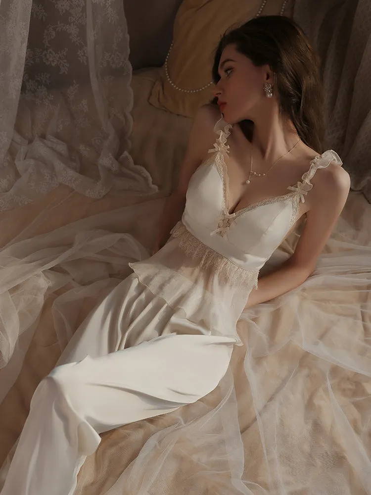 Lace Trim Peplum Pajama Set