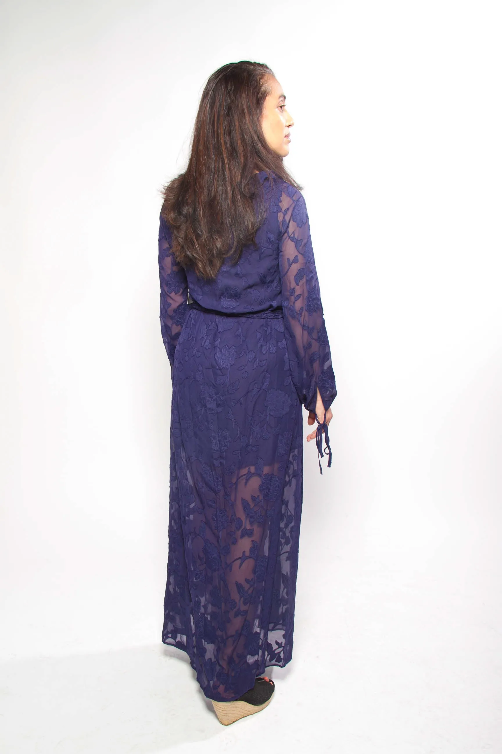 Lace-Up Long Sleeve Ruffled Front Dress