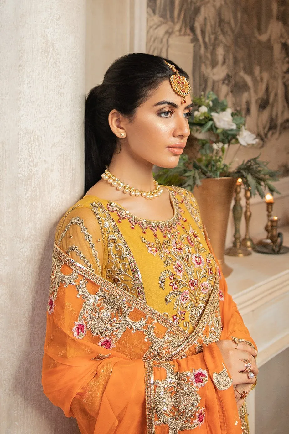 Latest Anarkali Frock In Mustard Yellow and Orange Combo # CA116