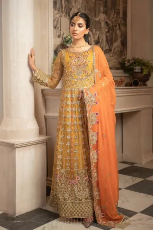 Latest Anarkali Frock In Mustard Yellow and Orange Combo # CA116