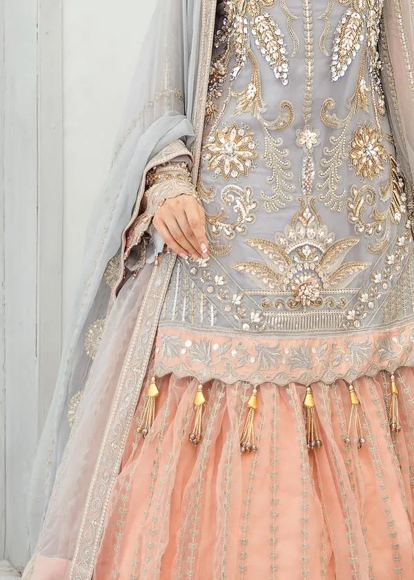 Latest Designer Wedding Party Sharara In Grey And Peach # CA128