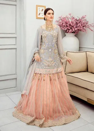 Latest Designer Wedding Party Sharara In Grey And Peach # CA128
