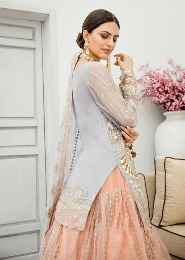 Latest Designer Wedding Party Sharara In Grey And Peach # CA128