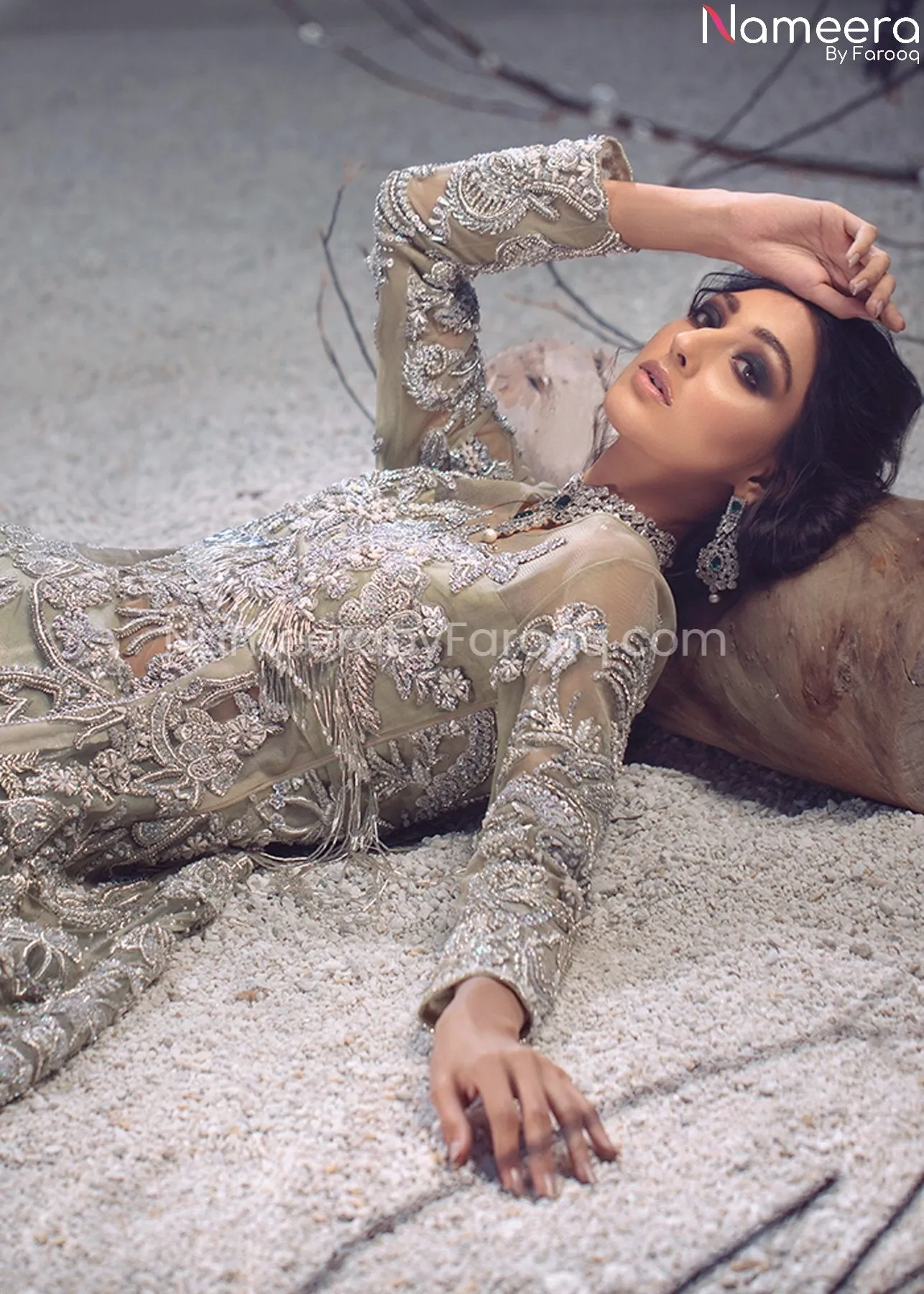 Latest Pakistani Maxi Dress Lehenga Ivory Color #BB214