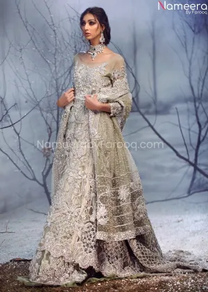 Latest Pakistani Maxi Dress Lehenga Ivory Color #BB214