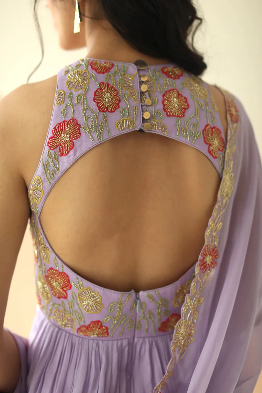 LAVENDER HEAVY YOKE PEPLUM SHARARAWITH CUTWORK BORDER DUPATTA