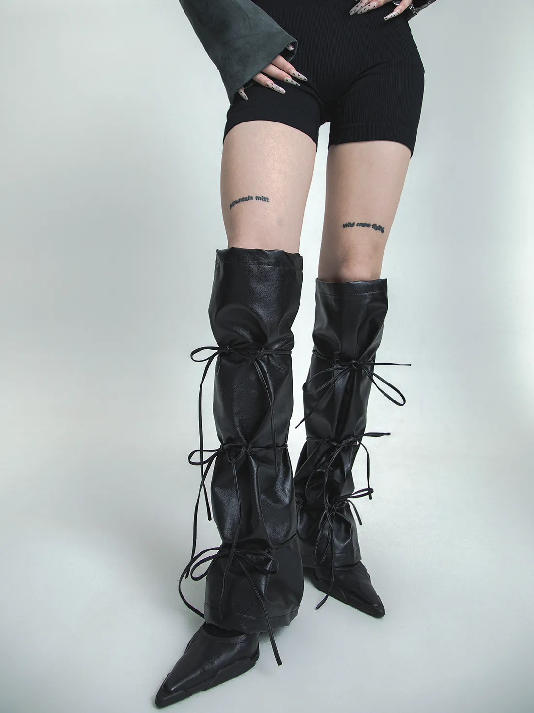 Leather bow legwarmers