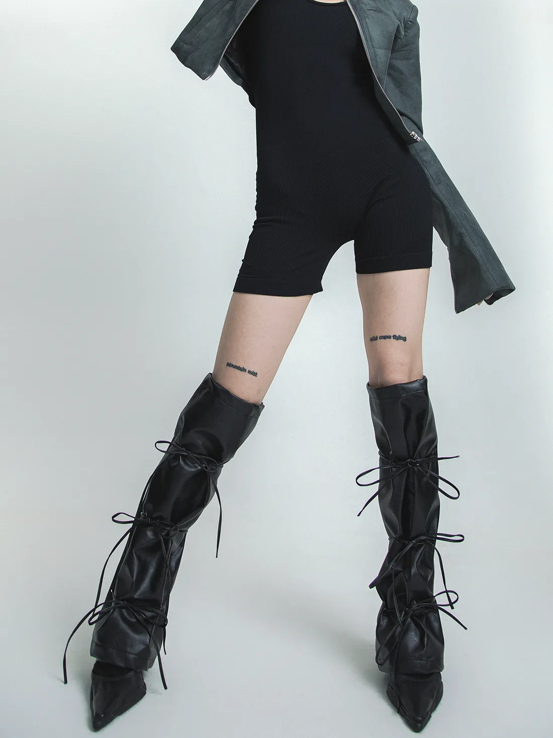 Leather bow legwarmers