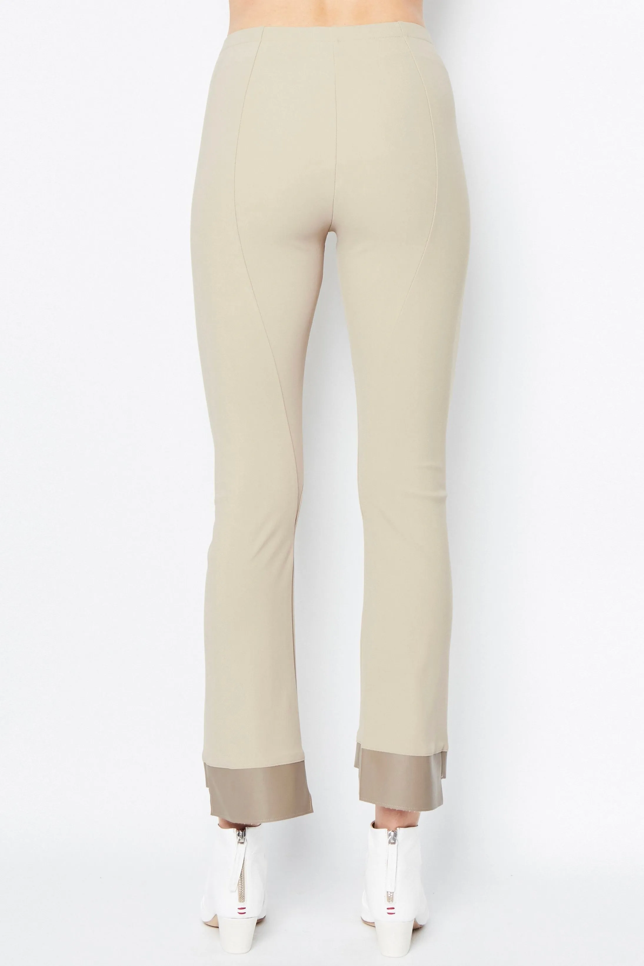 Leather Step Hem Cropped Flare Tech Stretch Leggings - OLGA